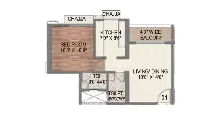 Floor Plan 1 BHK-450 Sq.ft.